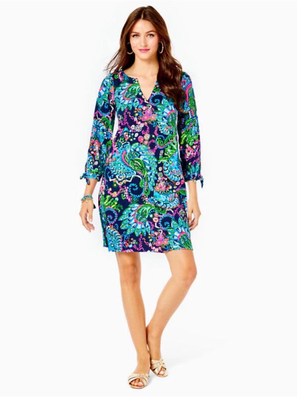 Lilly Pulitzer Cath 3/4 Sleeve Dress With notch neckline Women’s Size XS
